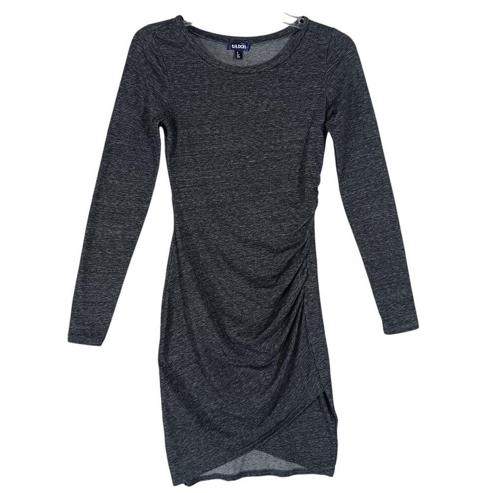 Tildon Jersey Bodycon Dress SIze XS Assymetrical Long Sleeve Ruched Side